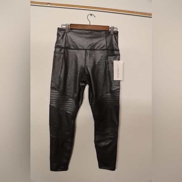 Athleta Pants - Athleta Inclination Shimmer Moto Tight NWT Black Size M High Rise Leggings
